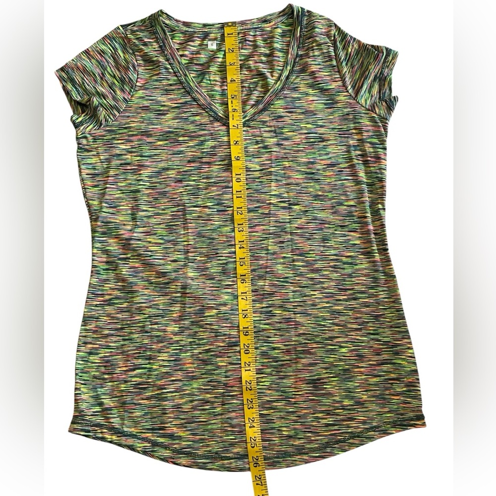 Used Xersion Green and Yellow Fitted Cap Sleeve Tee - Picture 4 of 7